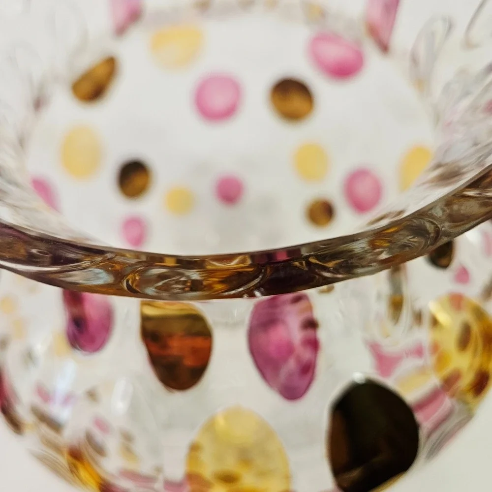 Unbranded‎ Home Clear Pink Gold Metallic Polka Dot Glass Thumbprint Vase Medium
